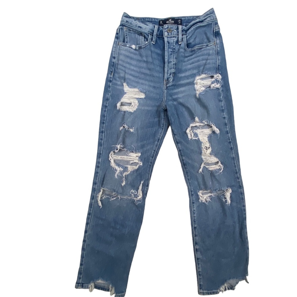 Hollister Ultra High Rise Crop Vintage Straight  Stretch Destroyed Jean 26